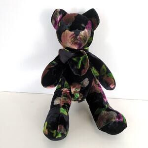 Vintage CHICO'S Black Floral Velvet 9" Teddy Bear Velveteen Stuffed Animal Plush